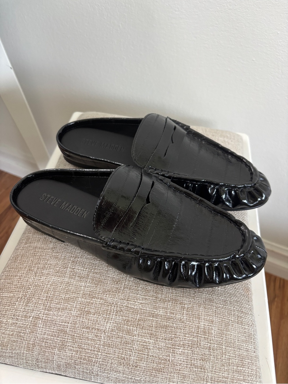Steve Madden Men's Black Faux-Leather Penny Loafers